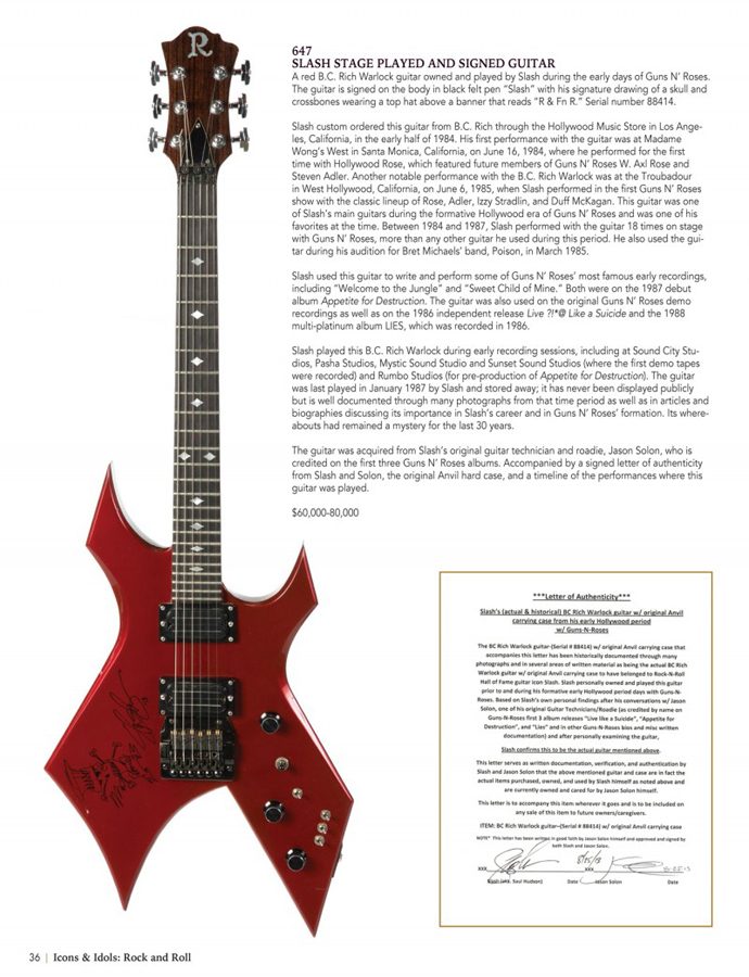 Slash BC Rich Warlock Auction Listing