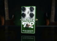 Electro-Harmonix Bass Big Muff Pi 2 fuzz pedal with green enclosure, four control knobs, and bass boost switch.