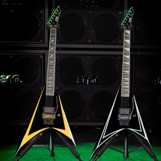 A photo of the ESP LTD Alexi Laiho Arrowhead SE and Sawtooth SE