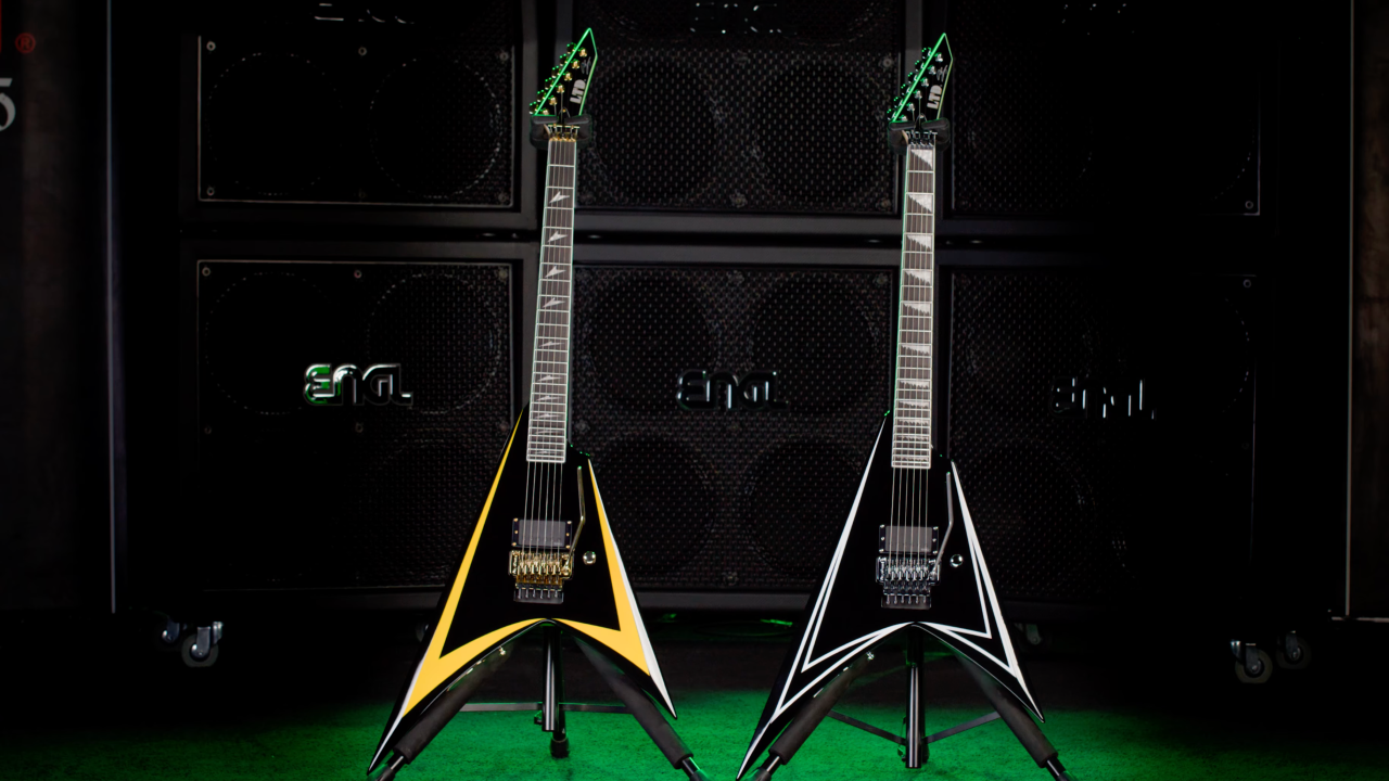 A photo of the ESP LTD Alexi Laiho Arrowhead SE and Sawtooth SE