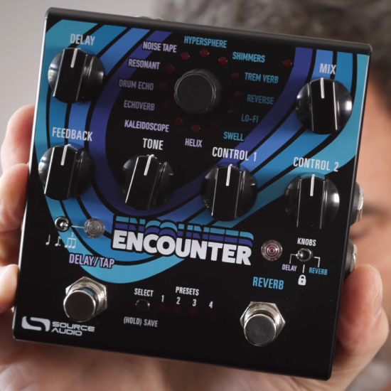 A photo of the Source Auido Encounter Ambient Delay+Reverb Helix Delay pedal