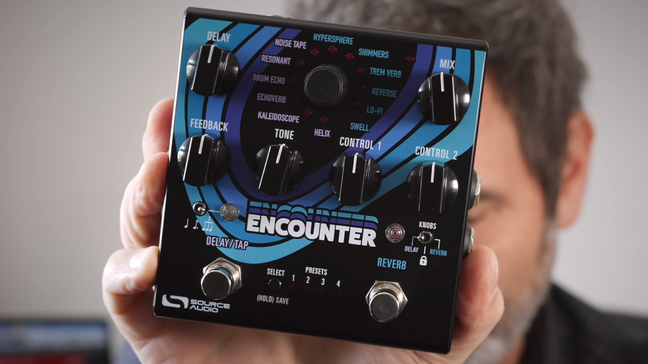 A photo of the Source Auido Encounter Ambient Delay+Reverb Helix Delay pedal