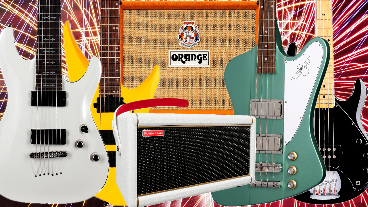 A photo illustrating the Musician's Friend 4th of July Sale