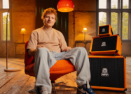 A photo of Ed Sheeran and the line of Orange ES amplifiers