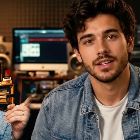 A photo of Rhett Shull speaking on an AI duplicate of himself